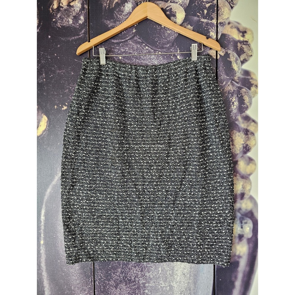 St John Collection Marie Gray Black White Knit Pencil Skirt Size 16 Wool Blend